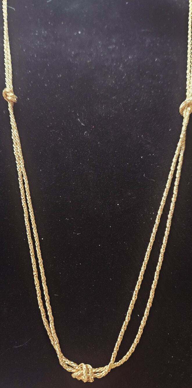 Fancy Stamped AVON Gold tone Knots On 30โ Chain Necklace Double Layered